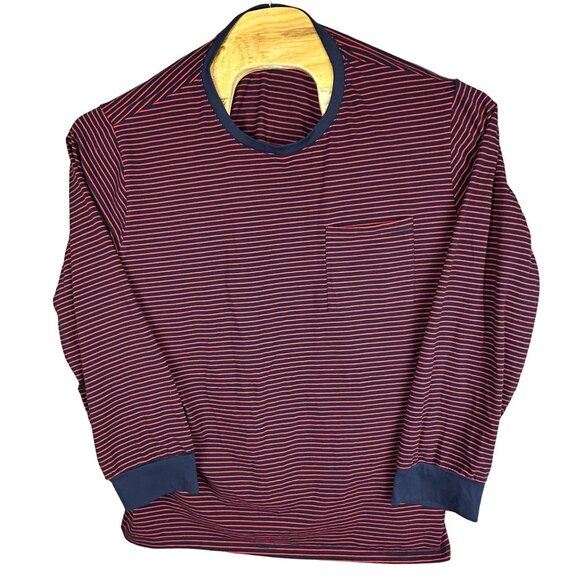 Sykooria Shirt Men's 2XL Red & Navy Striped Pullover Long-Sleeve Front Pocket - Picture 1 of 8